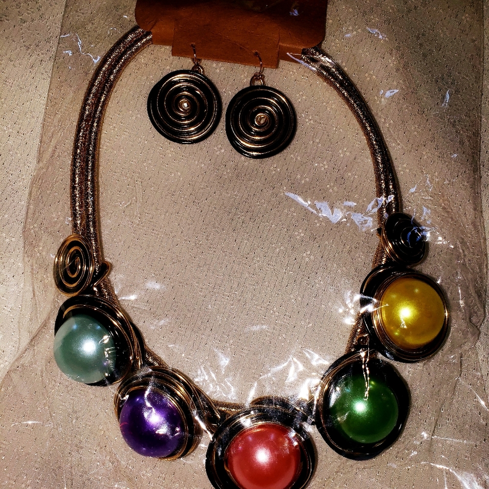 Cute multicolored necklace and earrings